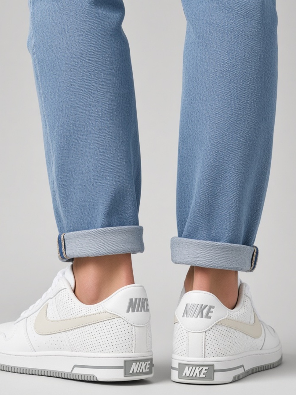 Nike Men’s White Leather Low-Top Sneakers with Gray Accents